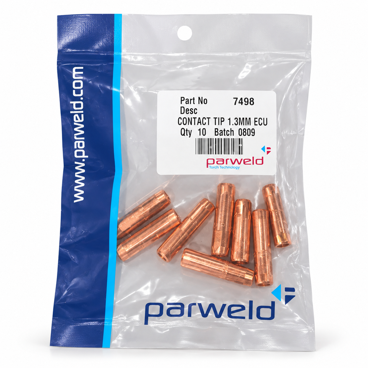 Bolsa de 10 puntas de contacto Parweld 7498 de 1,3 mm