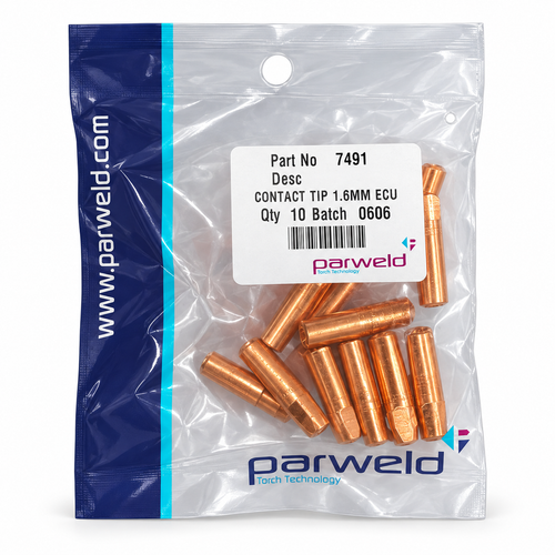 Puntas de contacto Parweld 7491 – 1,6 mm (1/16") corta – Bolsa 10 uds