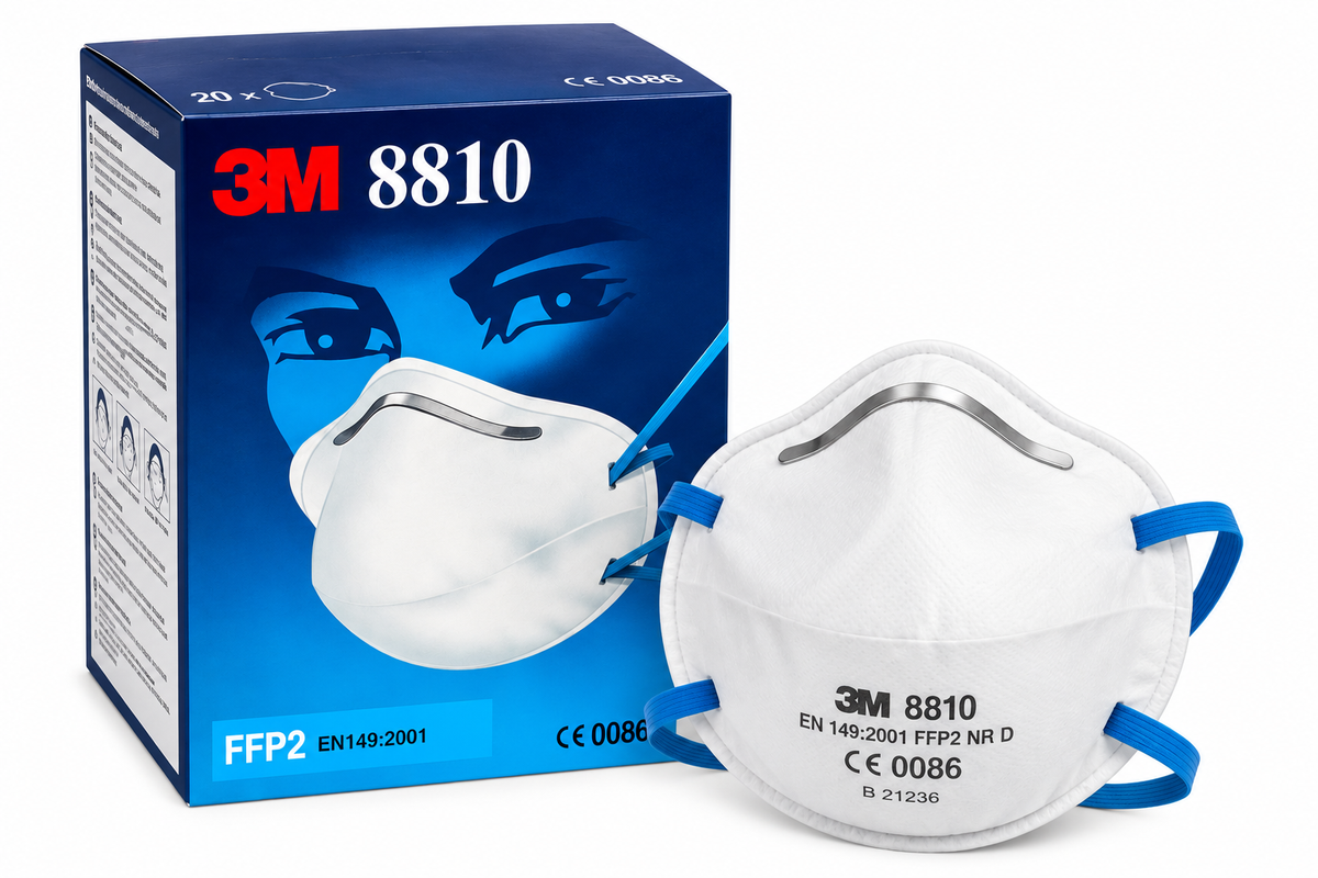 Caja de 20 mascarillas FFP2 3M 8810 con mascarilla azul y blanca