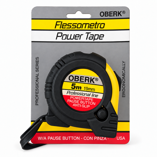 Flexómetro Oberk Power Tape 5 m × 19 mm con freno – línea profesional
