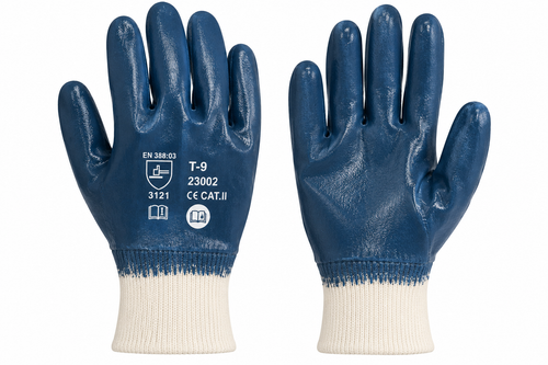 Guantes de trabajo recubiertos de nitrilo azul – puño de punto – EN 388 3121
