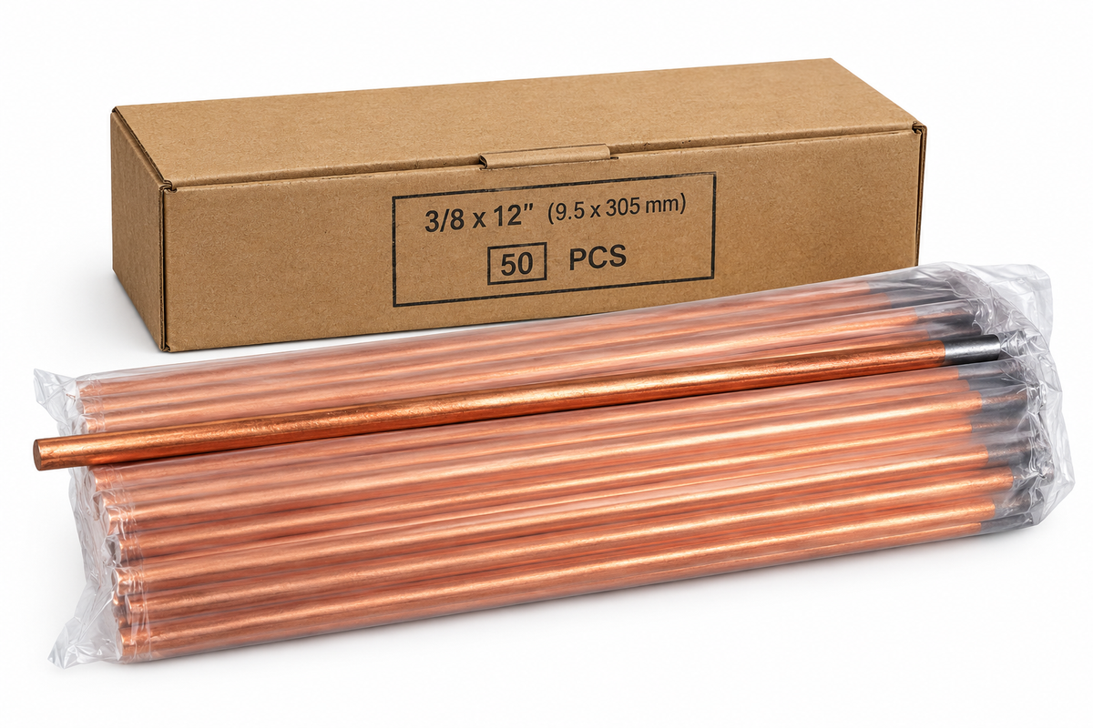 Caja de 50 electrodos de carbón cobreados 3/8 x 12 pulgadas