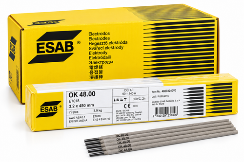 Electrodos básicos ESAB OK 48.00 E7018 – 3,2 × 450 mm – VacPac 3,9 kg (79 uds)