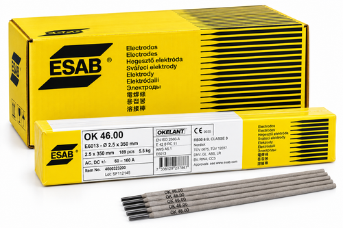 Electrodos rutilo ESAB OK 46.00 E6013 – 2,5 × 350 mm – Paquete 5,5 kg