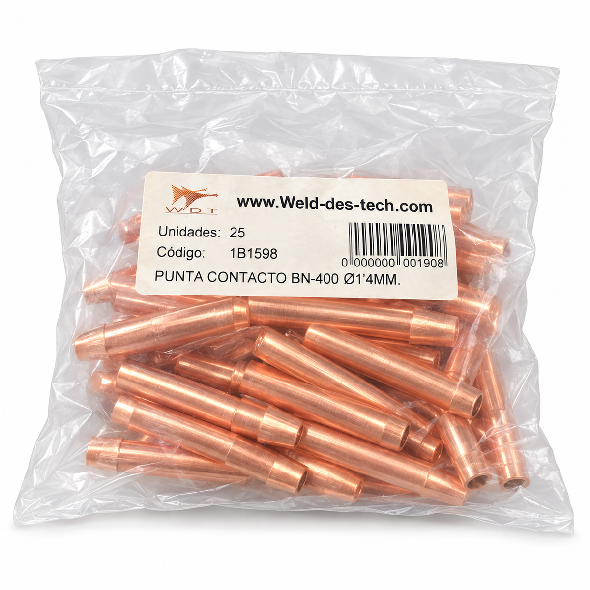 Bolsa de 25 puntas de contacto WDT 1B1598 BN-400 de 1,4 mm