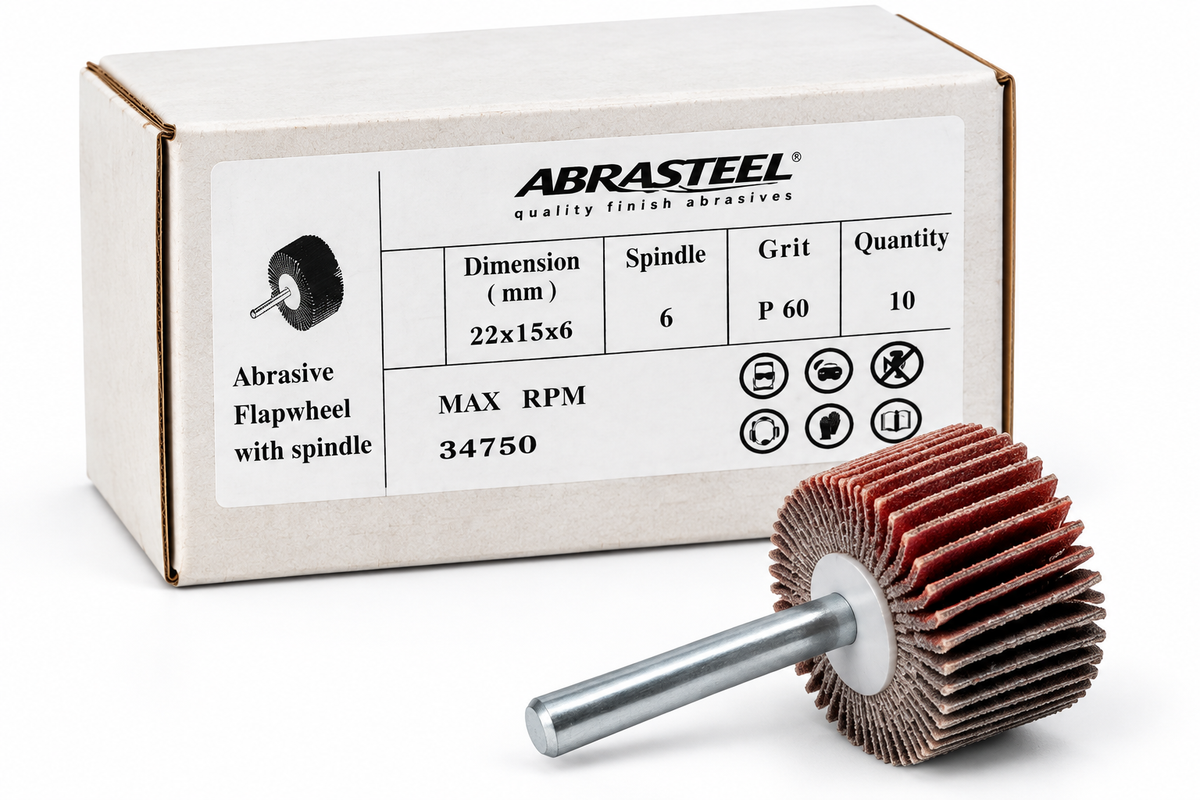 Caja de 10 mini discos de láminas Abrasteel 22x15 mm con vástago de 6 mm, grano P60