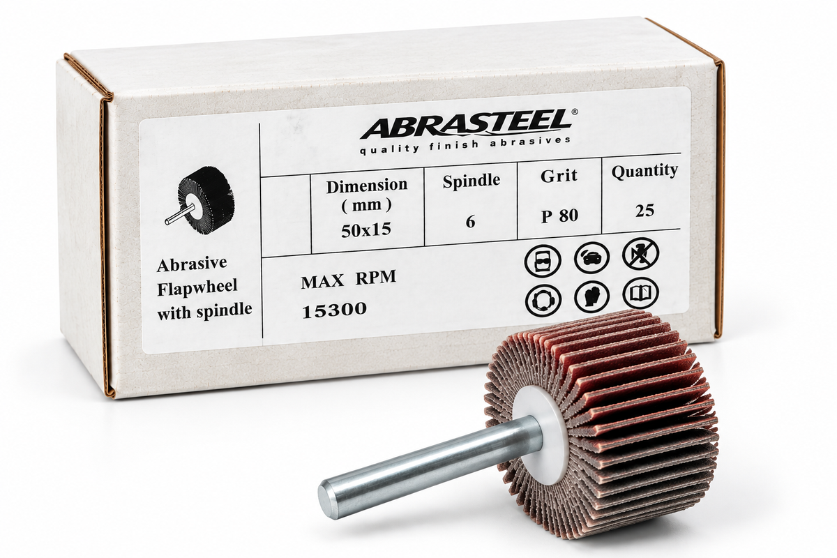 Caja de 25 mini discos de láminas Abrasteel 50x15 mm con vástago de 6 mm, grano P80