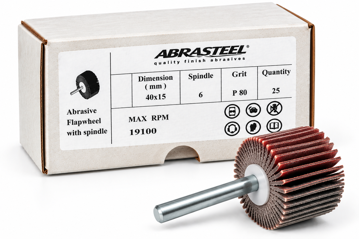 Caja de 25 mini discos de láminas Abrasteel 40x15 mm con vástago de 6 mm, grano P80