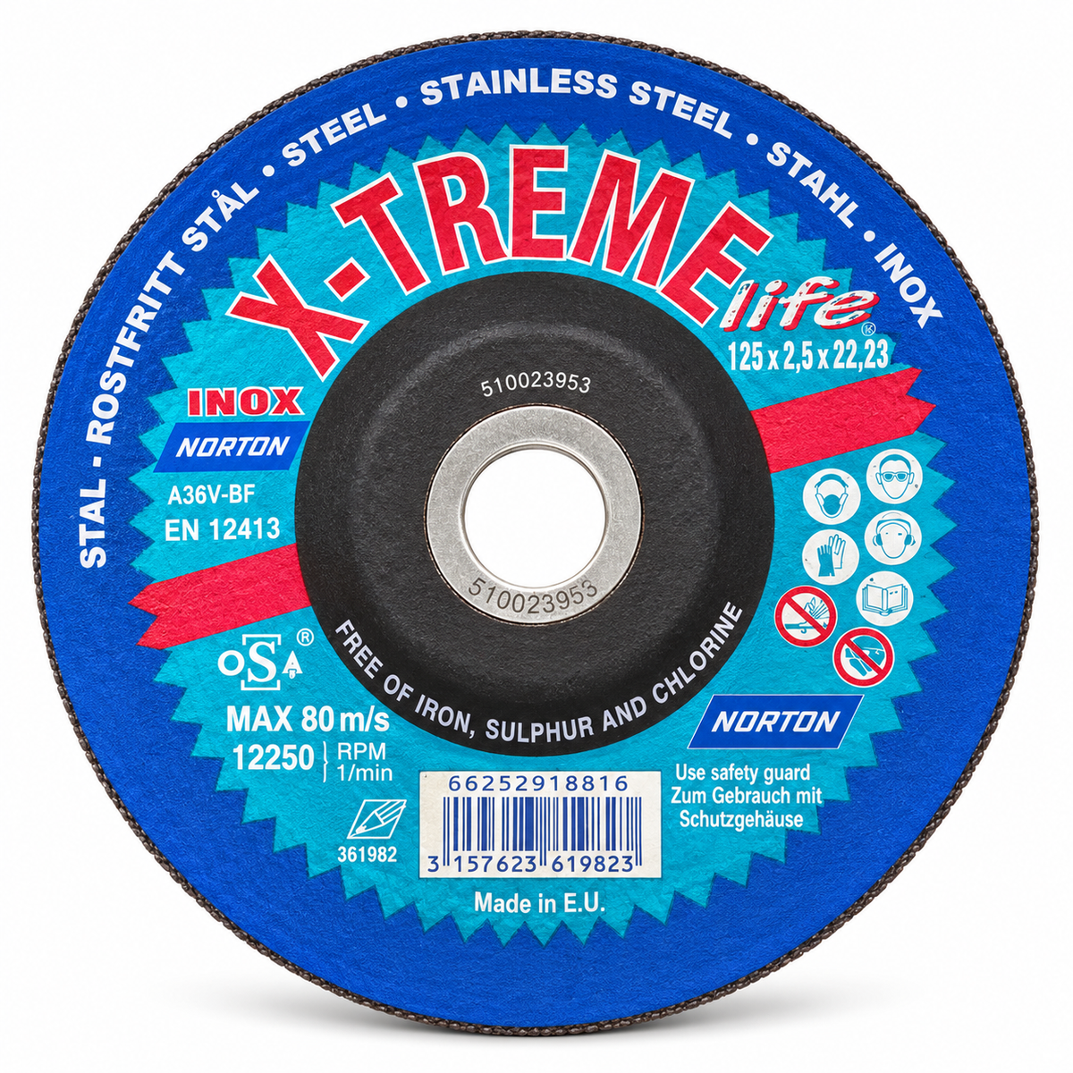 Disco de desbaste Norton X-TREME INOX A36V-BF de 125 mm