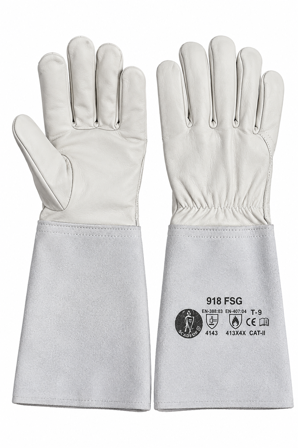 Guantes de soldador TIG 918 FSG de piel flor blanca con manguito de serraje