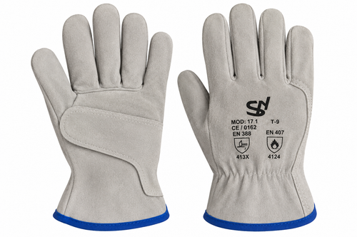 Guantes de serraje gris con refuerzo en palma – EN 388 – EN 407