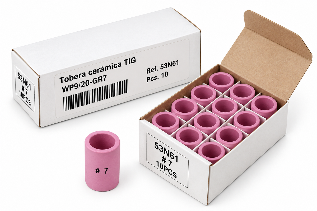 Boquilla cerámica TIG larga nº 7 53N61, caja de 10 unidades