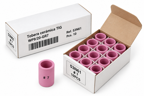 Boquilla cerámica TIG larga nº 7 53N61 – caja 10 uds – antorchas WP-9 y WP-20
