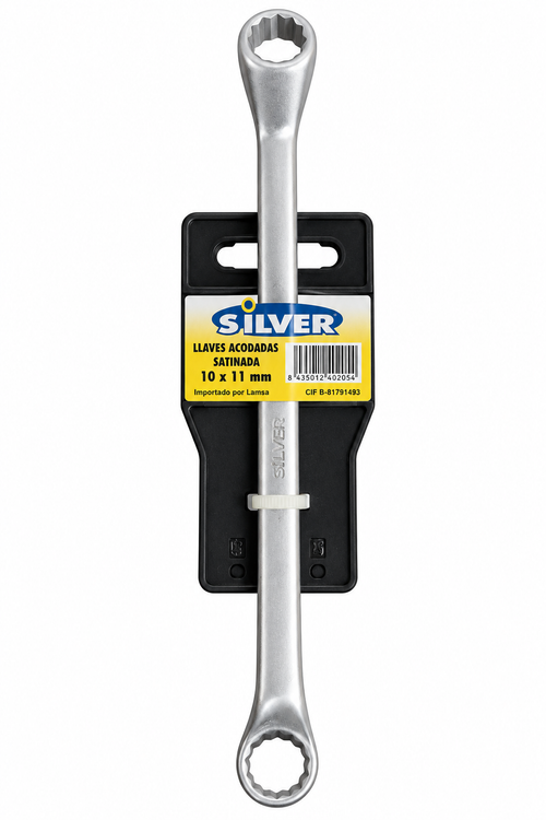Llave acodada de doble boca poligonal SILVER 10 x 11 mm – acabado satinado