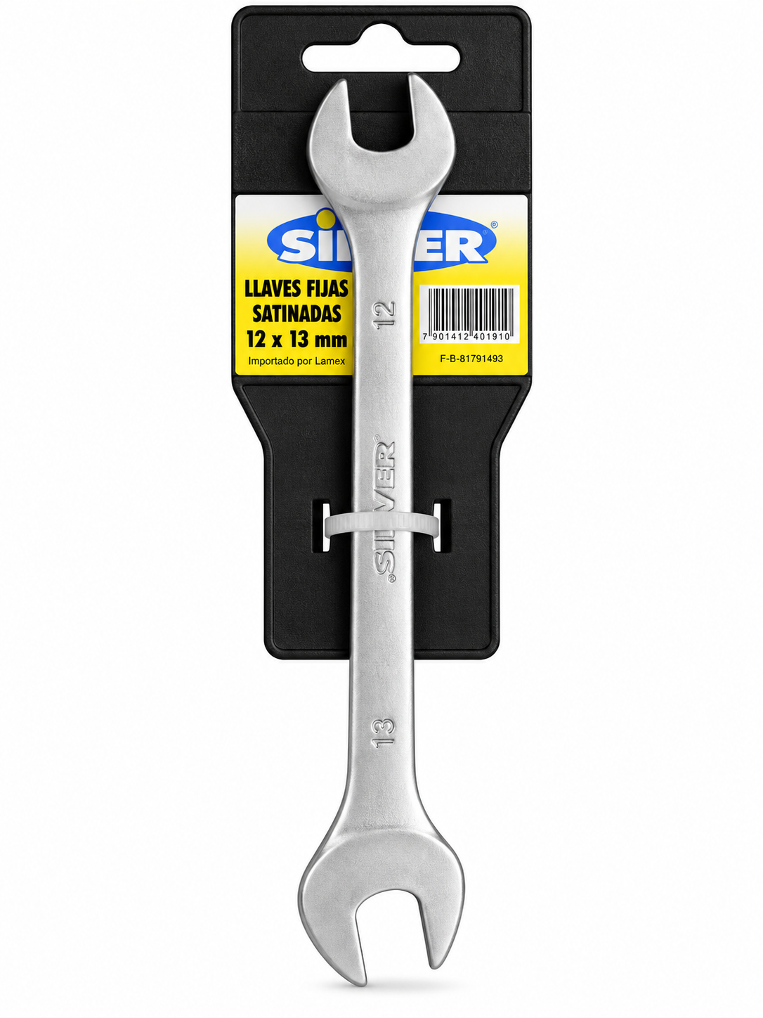Llave fija de doble boca abierta SILVER 12 x 13 mm satinada en su cartón