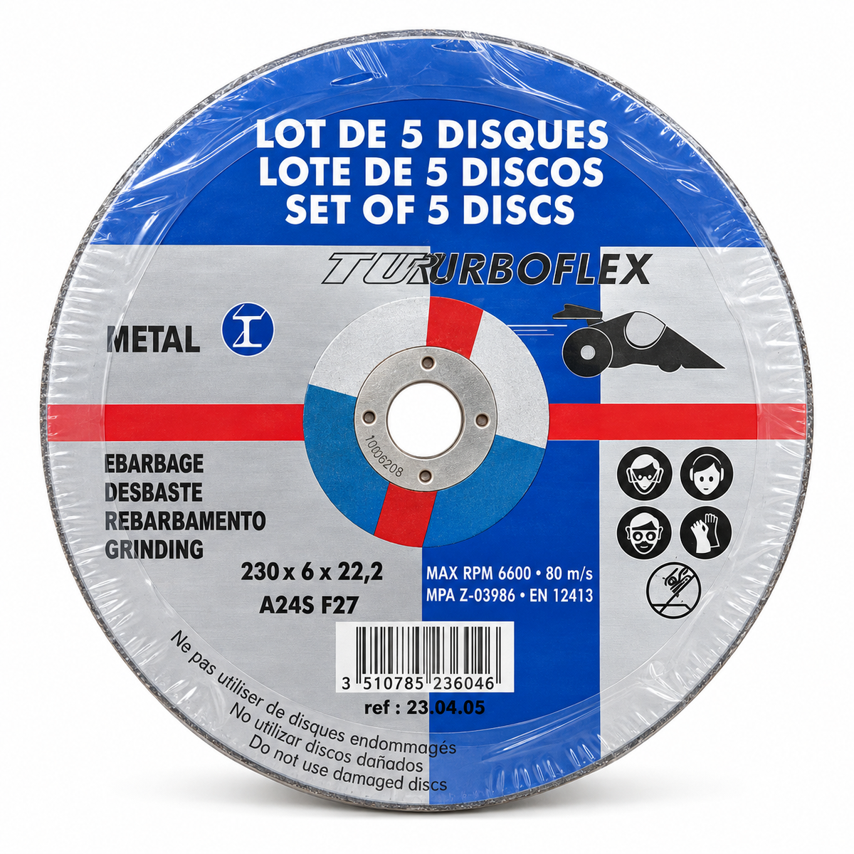 Lote de 5 discos de desbaste Turboflex 230 x 6 x 22,2 mm