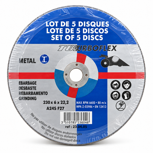 Lote 5 discos de desbaste metal Turboflex 230 × 6 × 22,2 mm A24S F27