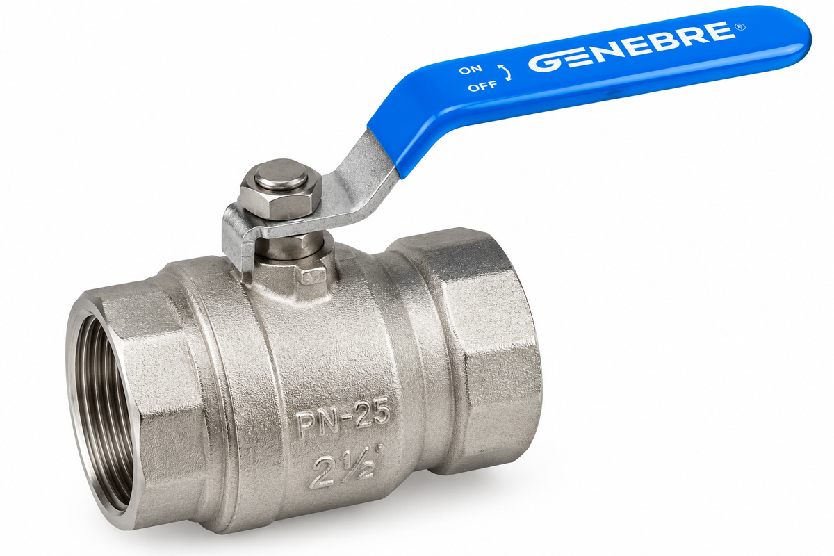 Válvula de bola Genebre 2 1/2" DN65 PN25 hembra-hembra con palanca azul