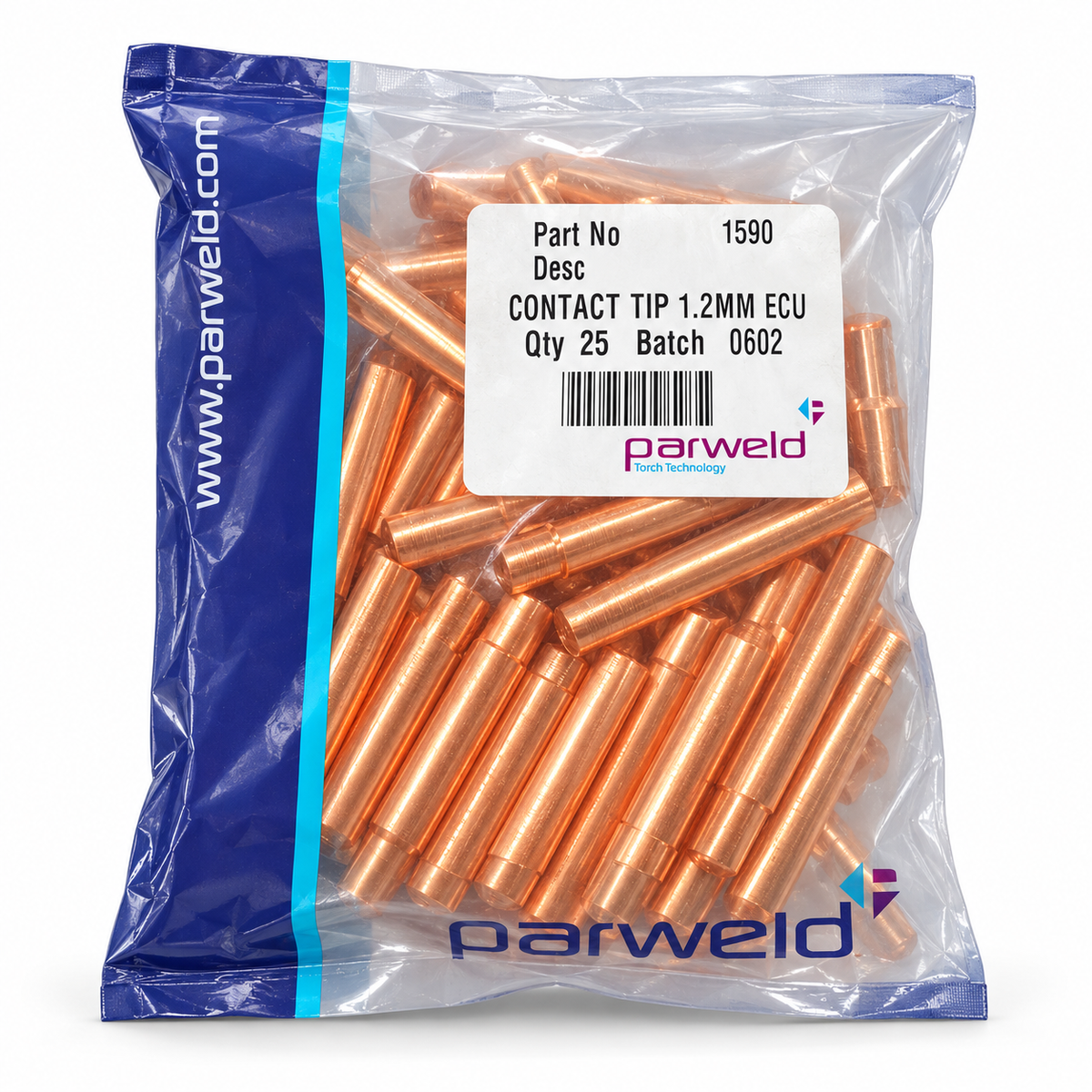 Bolsa de 25 puntas de contacto Parweld 1590 de 1,2 mm