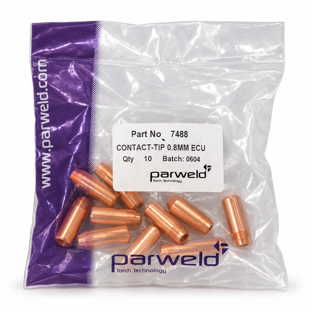 Bolsa de 10 puntas de contacto Parweld 7488 de 0,8 mm